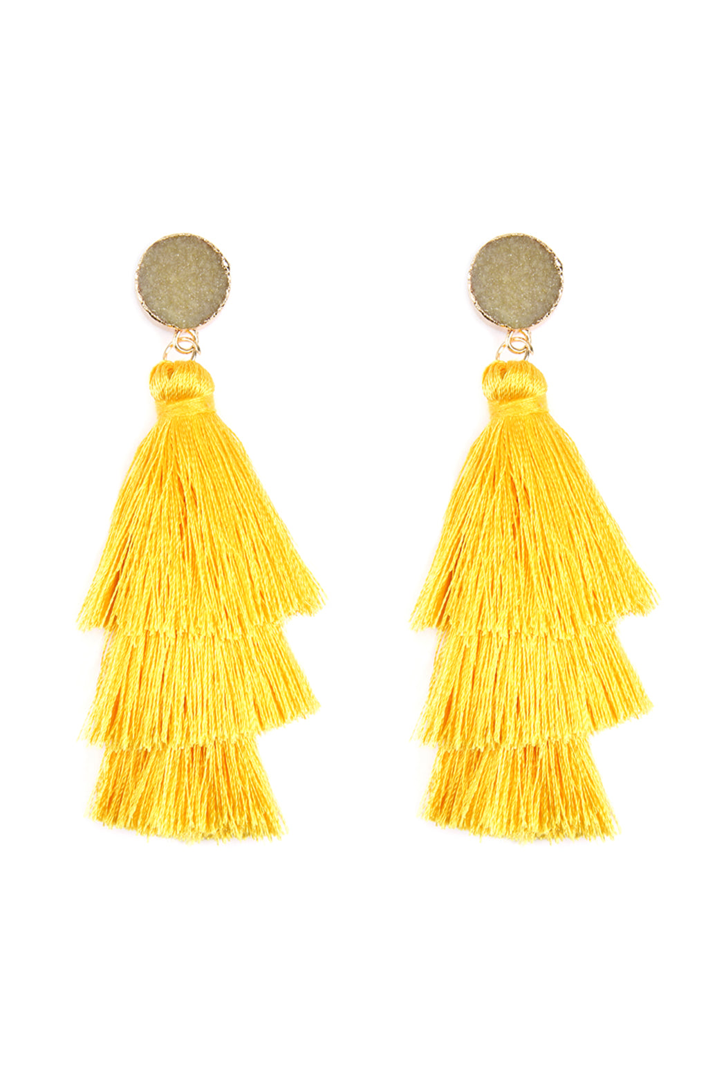 NATURAL DRUZY POST TASSEL DROP EARRINGS