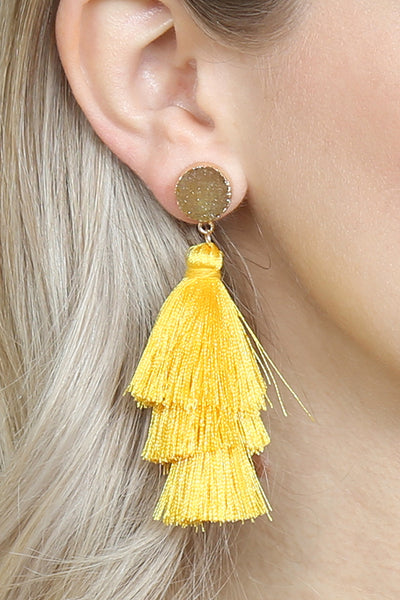 NATURAL DRUZY POST TASSEL DROP EARRINGS