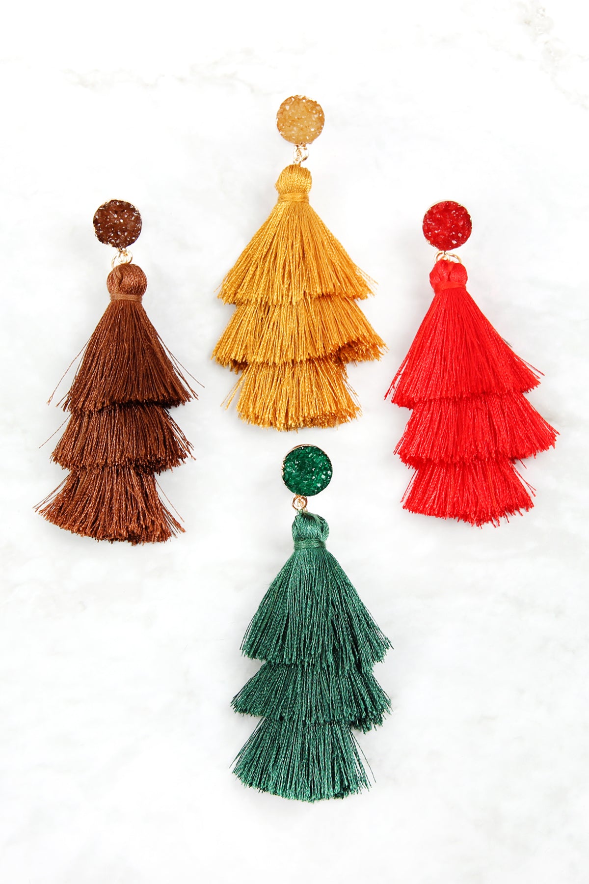 DRUZY POST TASSEL DROP EARRINGS