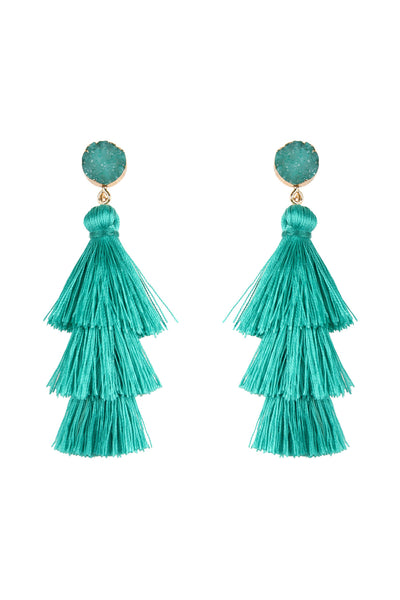 DRUZY POST TASSEL DROP EARRINGS