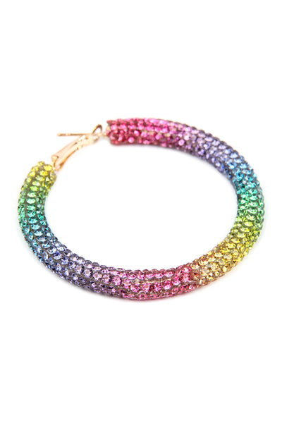 IRIDESCENT CLEAR RHINESTONE COATED HOOP EARRINGS/6PAIRS