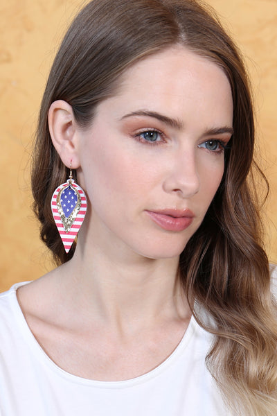 THREE LAYER USA ACCENT LEATHER DROP EARRINGS/6PAIRS