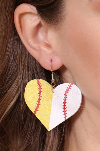 WHITE YELLOW HEART SPORTS ACCENT LEATHER EARRINGS/6PAIRS