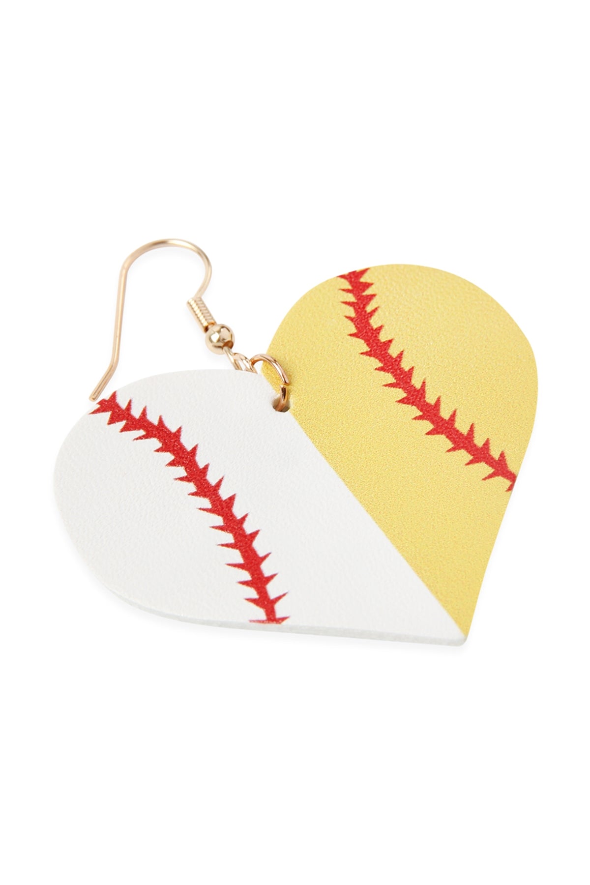 WHITE YELLOW HEART SPORTS ACCENT LEATHER EARRINGS/6PAIRS