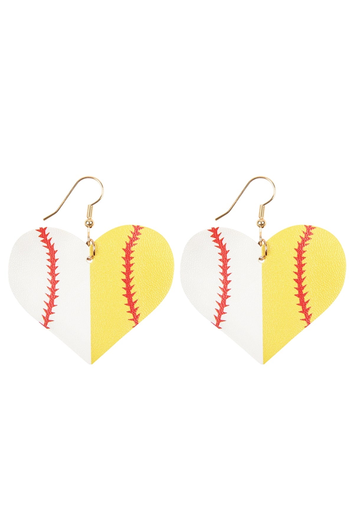 WHITE YELLOW HEART SPORTS ACCENT LEATHER EARRINGS/6PAIRS