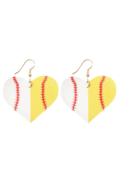 WHITE YELLOW HEART SPORTS ACCENT LEATHER EARRINGS/6PAIRS