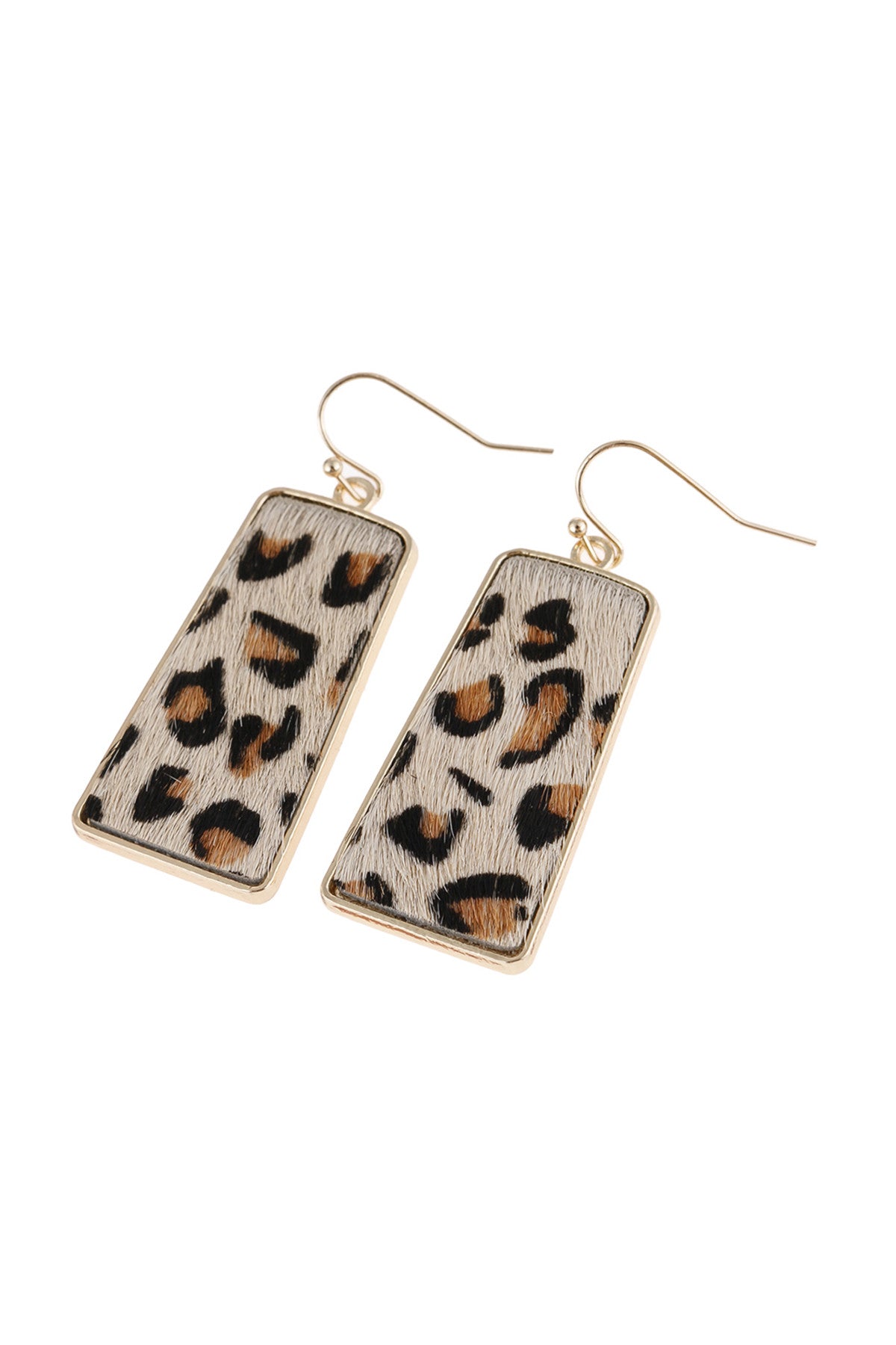 LEOPARD PRINTED LEATHER BAR DANGLING FISH HOOK EARRINGS /6PAIRS