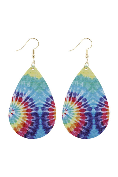 MULTICOLOR ABSTRACT LEATHER PRINTED TEARDROP HOOK EARRINGS/6PAIRS  (NOW $0.75 ONLY!)