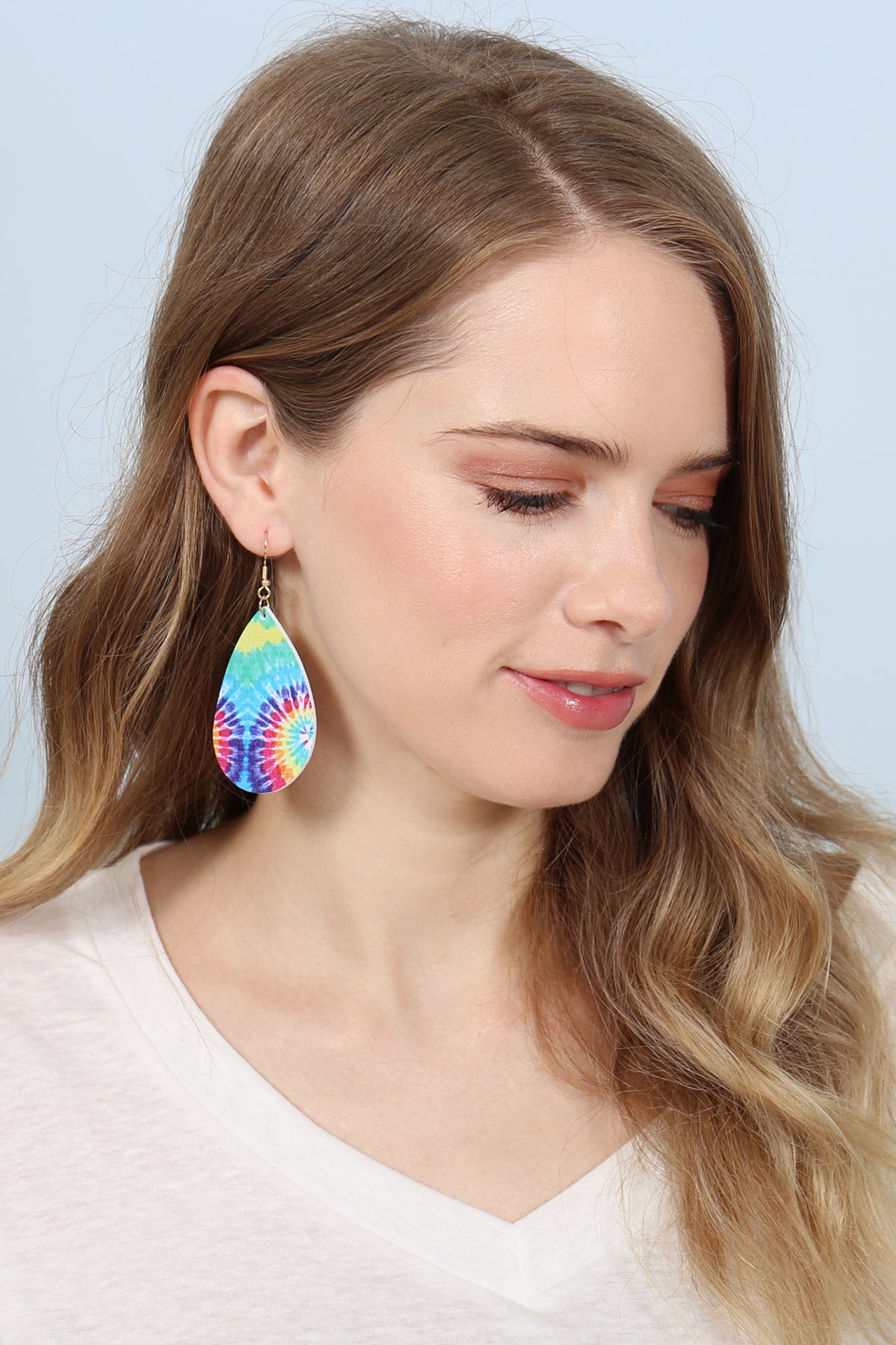 MULTICOLOR ABSTRACT LEATHER PRINTED TEARDROP HOOK EARRINGS/6PAIRS  (NOW $0.75 ONLY!)