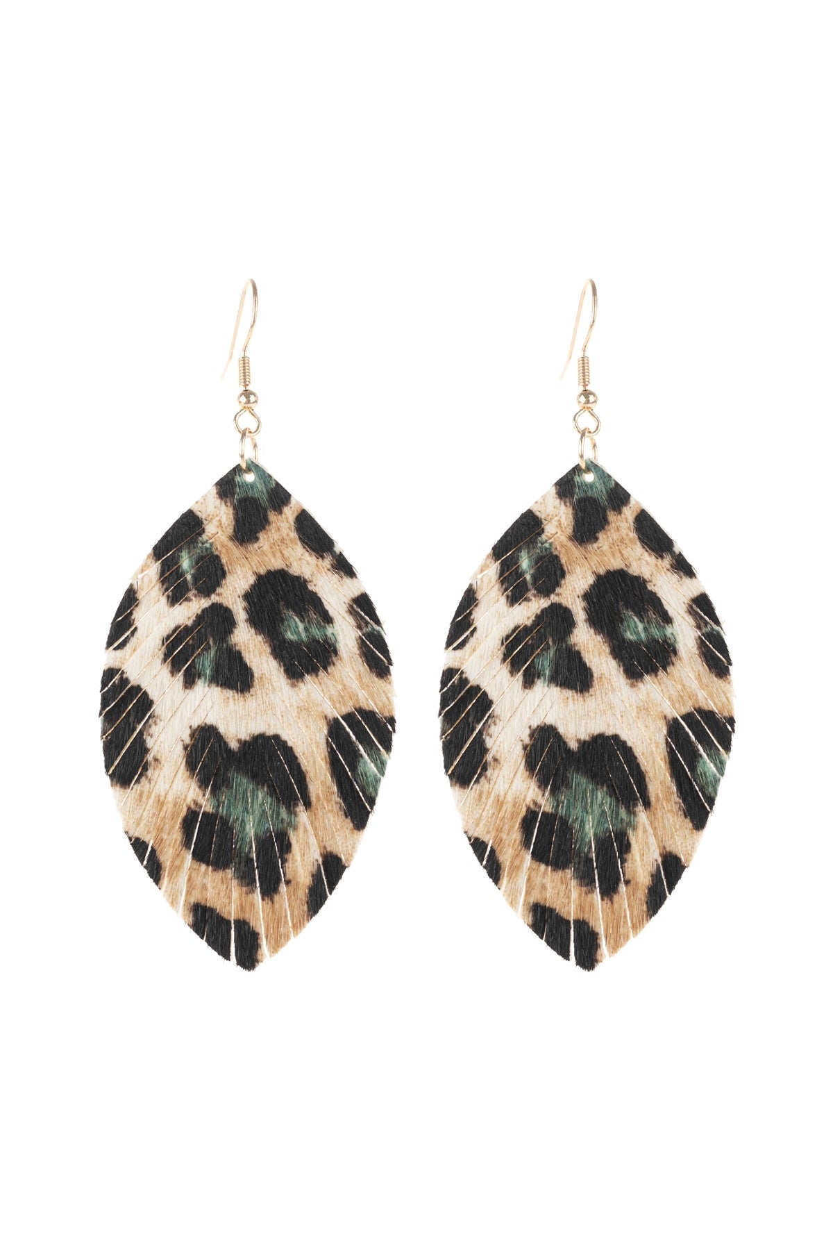 LEAOPARD LEATHER FRINGED LEATHER DROP EARRINGS