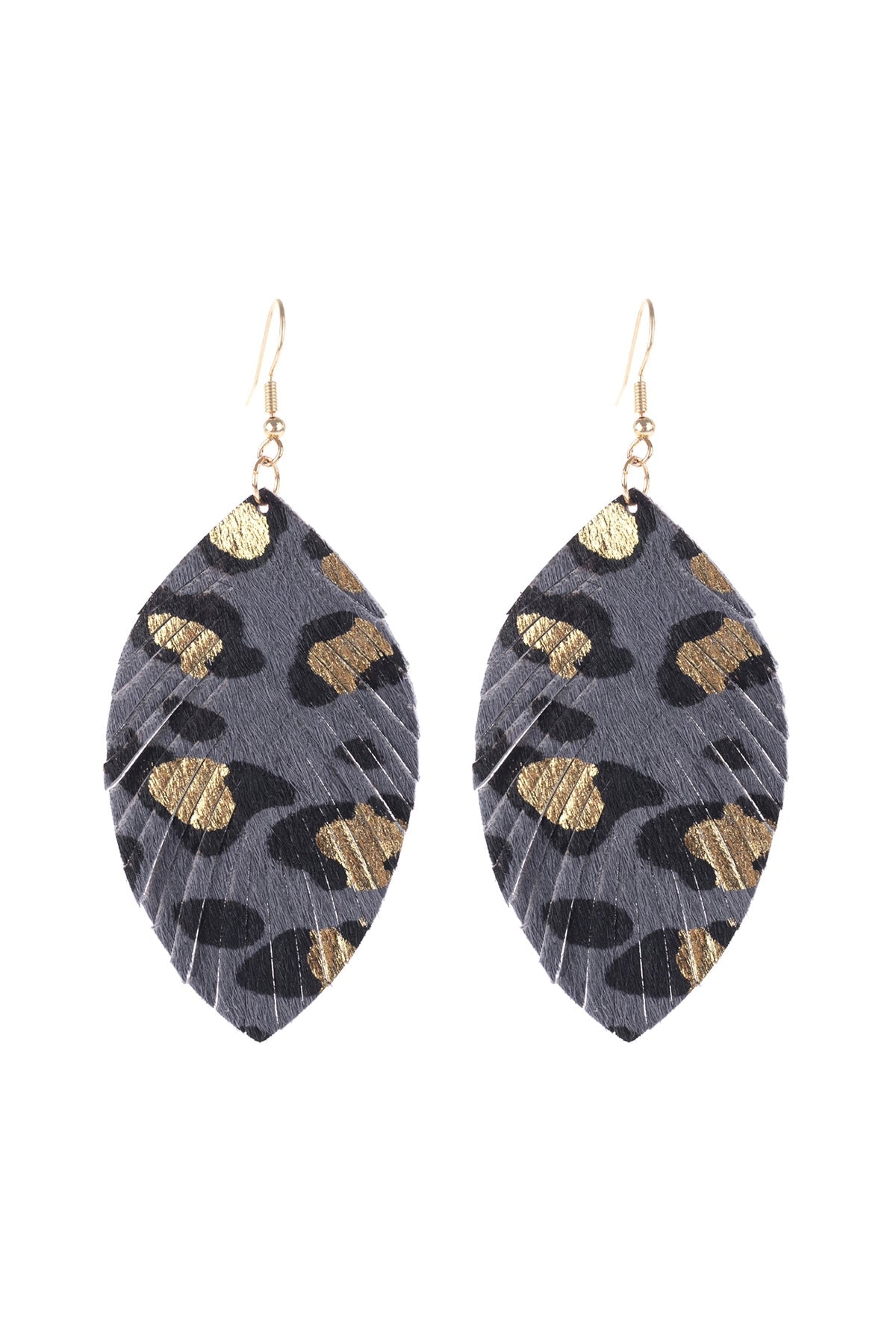 LEAOPARD LEATHER FRINGED LEATHER DROP EARRINGS