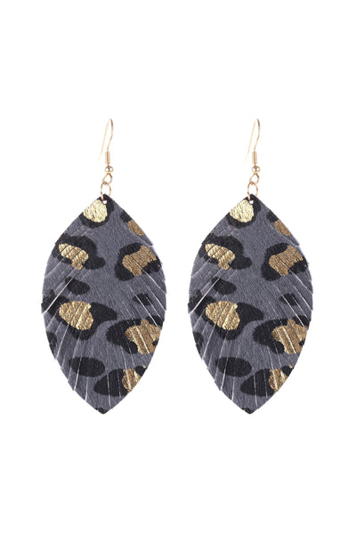 LEAOPARD LEATHER FRINGED LEATHER DROP EARRINGS