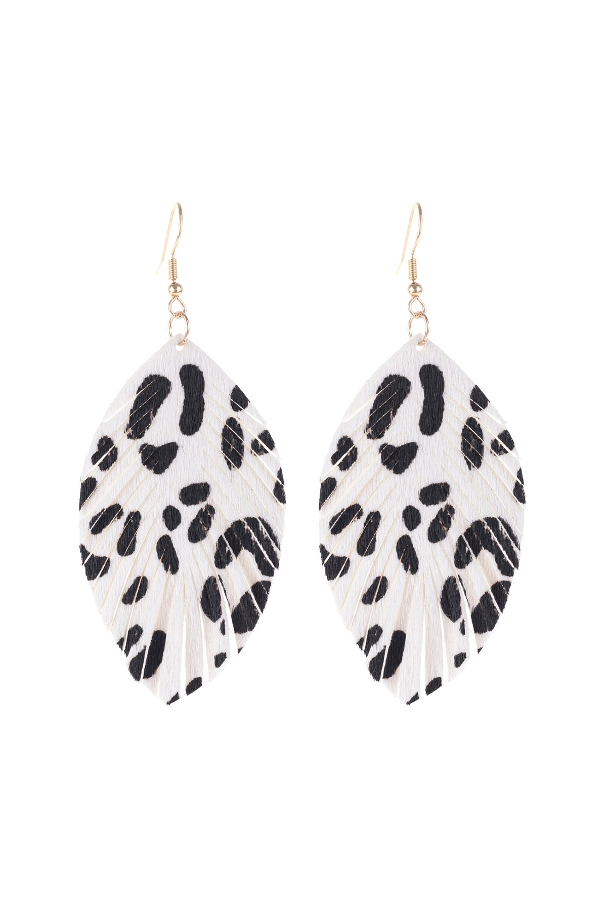 LEAOPARD LEATHER FRINGED LEATHER DROP EARRINGS