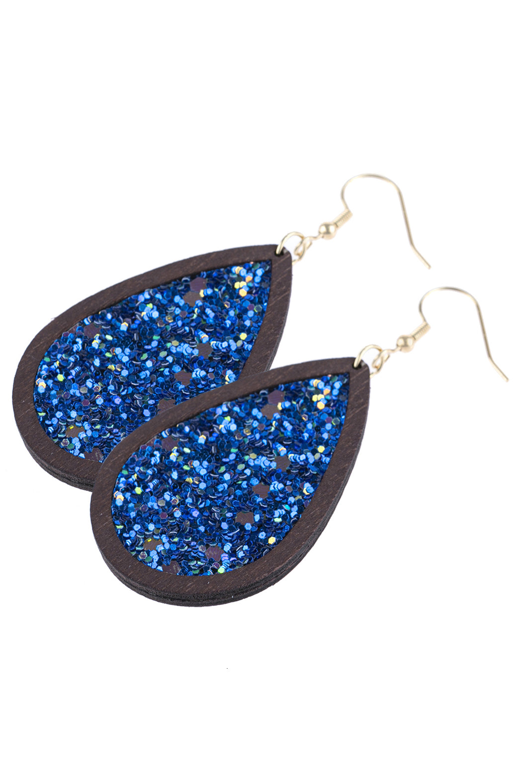 SEQUIN GLITTER WOOD TEARDROP HOOK EARRINGS