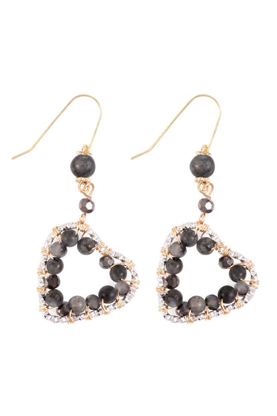 HEART BEADED DROP EARRINGS