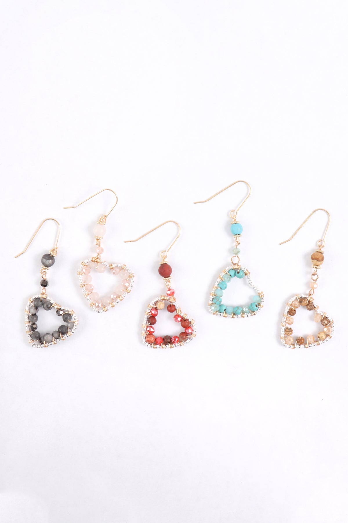 HEART BEADED DROP EARRINGS