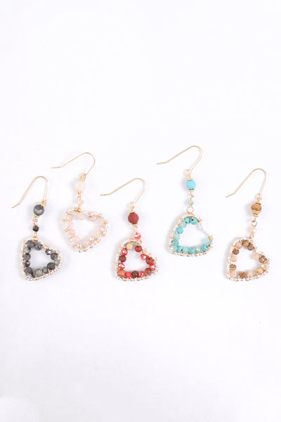 HEART BEADED DROP EARRINGS