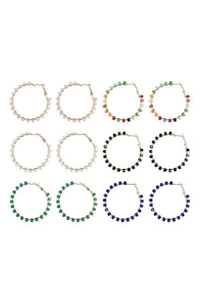 ZIGZAG GLASS BEADS HOOP EARRINGS ASSORTED SET