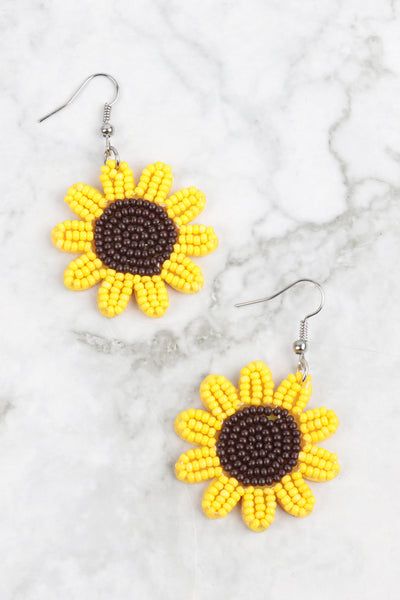 SUNFLOWER SEED BEADS DANGLE EARRINGS