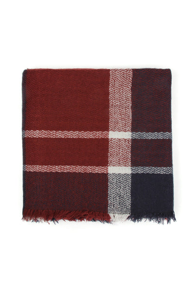 BURGUNDY BLACK BLANKET FRINGED SCARF (NOW $4.75 ONLY!)