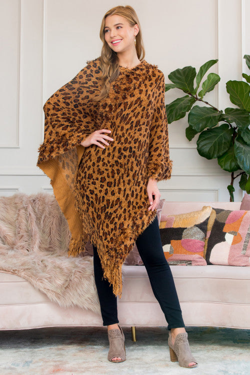 BROWN FRINGED LEOPARD PONCHO (NOW $5.75 ONLY!)