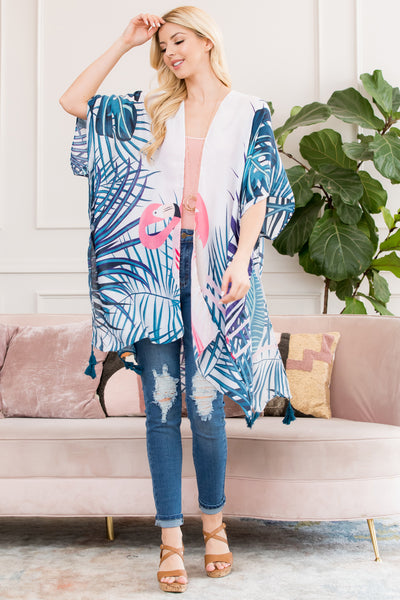 BOTANICAL FLAMINGO PRINTED KIMONO