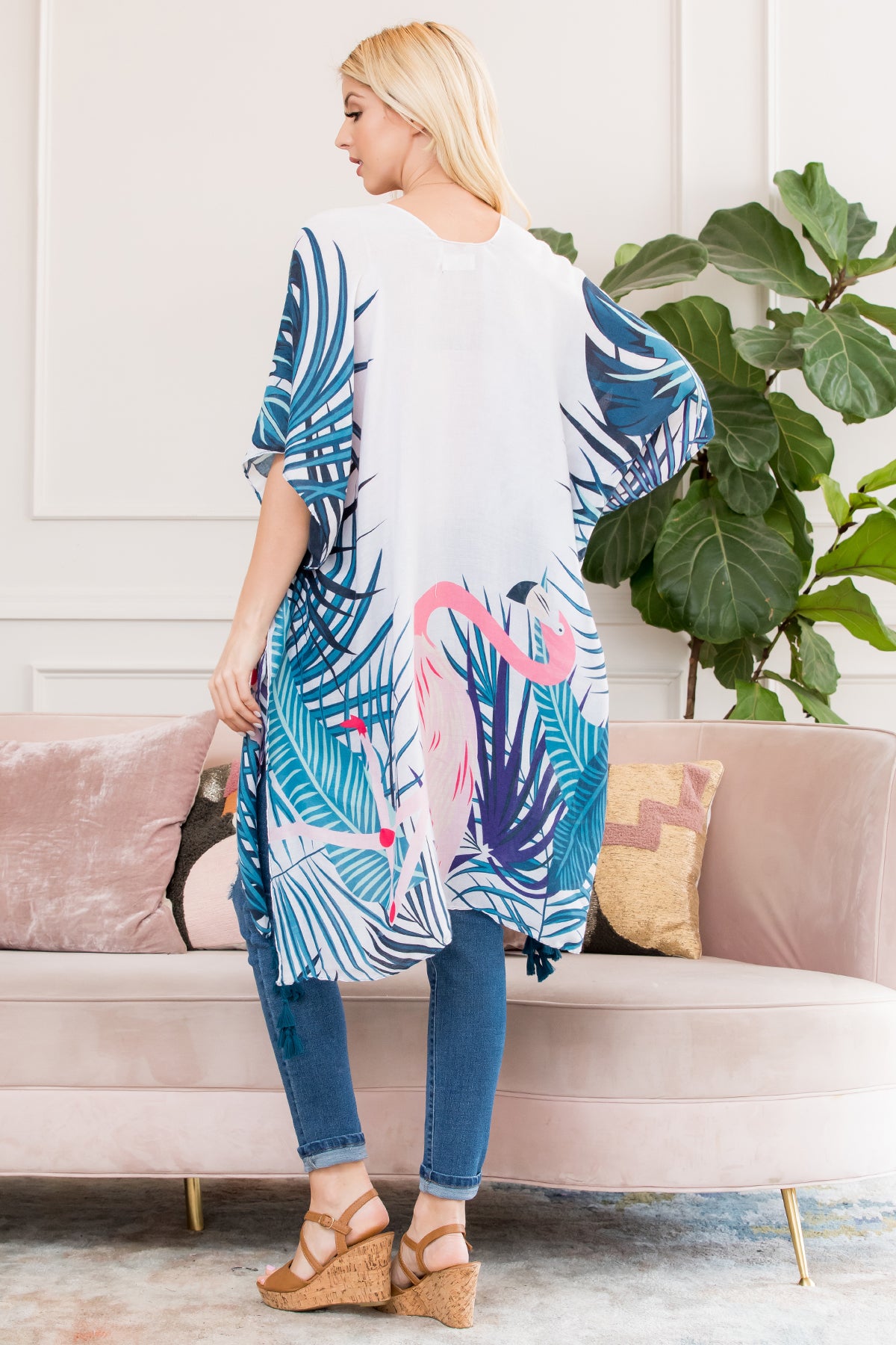 BOTANICAL FLAMINGO PRINTED KIMONO