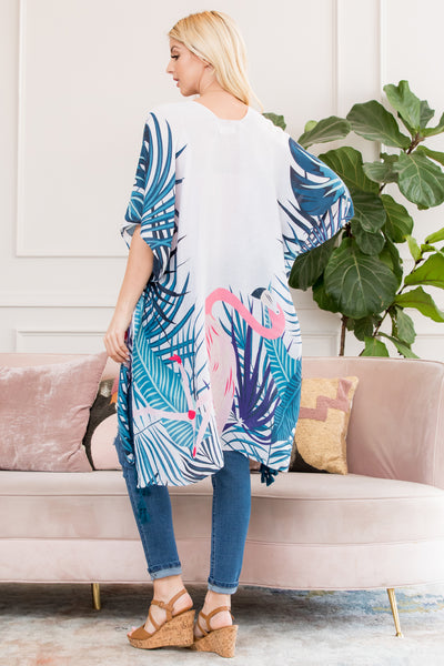 BOTANICAL FLAMINGO PRINTED KIMONO