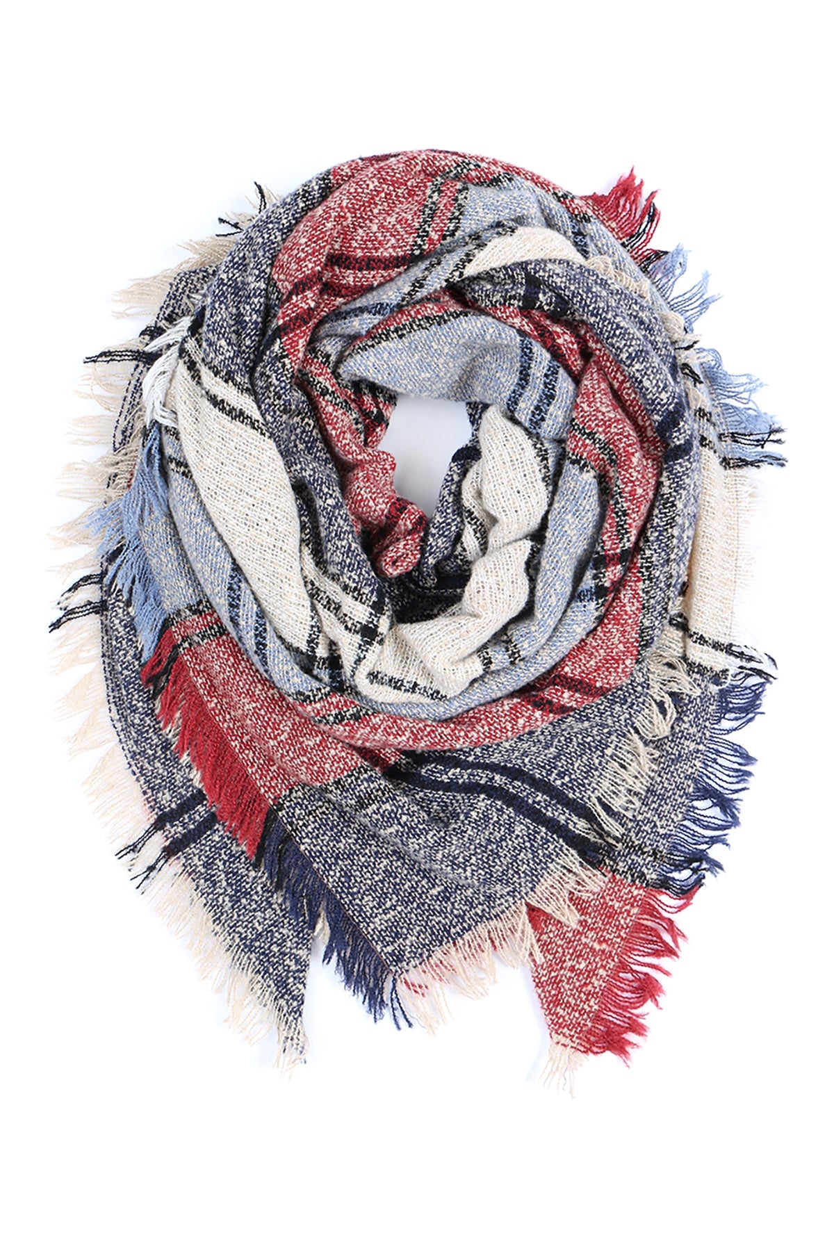 MULTI COLOR BLANKET FRINGED SCARF/6PCS