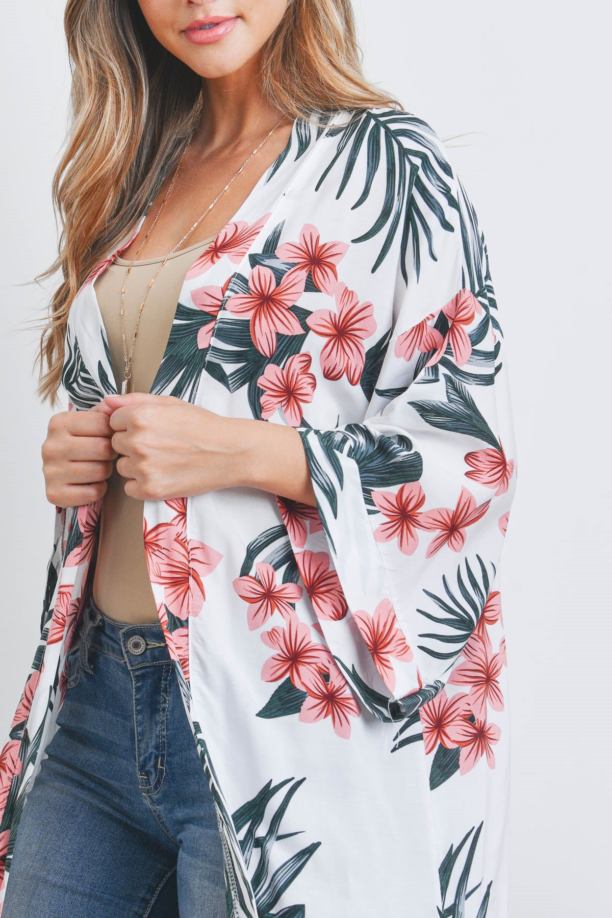 FLORAL PRINT OPEN FRONT KIMONO (NOW $4.25 ONLY!)
