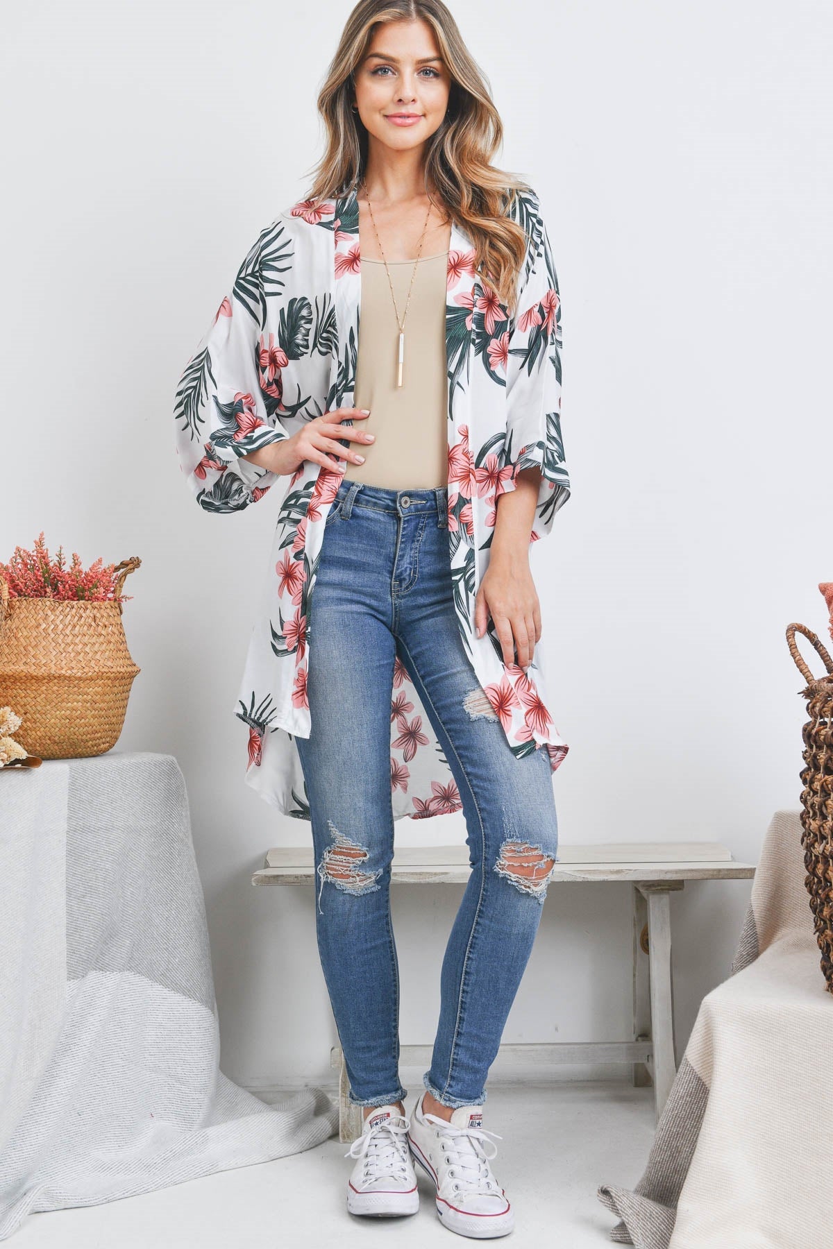 FLORAL PRINT OPEN FRONT KIMONO (NOW $4.25 ONLY!)