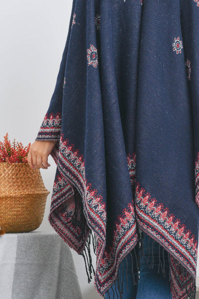 OPEN FRONT BORDER LINE PATTERN RUANA WRAP KIMONO