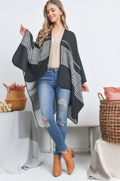 SQUARE LINE PATTERN RUANA WRAP KIMONO/6PCS (NOW $9.75 ONLY!)
