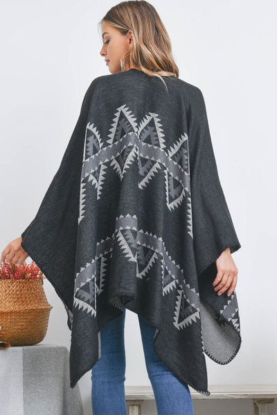 OPEN FRONT GEOMETRIC TRIANGLE PRINT RUANA WRAP KIMONO