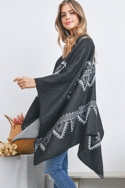 OPEN FRONT GEOMETRIC TRIANGLE PRINT RUANA WRAP KIMONO