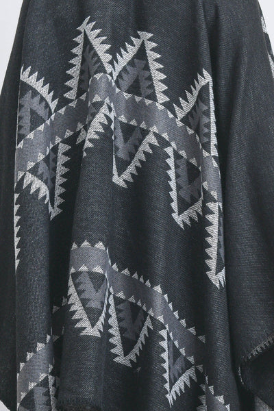 OPEN FRONT GEOMETRIC TRIANGLE PRINT RUANA WRAP KIMONO