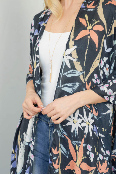 FLORAL PRINT BOHO OPEN FRONT LONG KIMONO