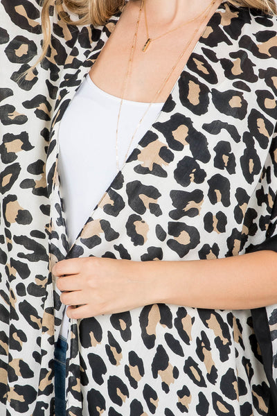 LONG OPEN FRONT LEOPARD PRINT KIMONO
