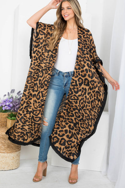 LONG OPEN FRONT LEOPARD PRINT KIMONO