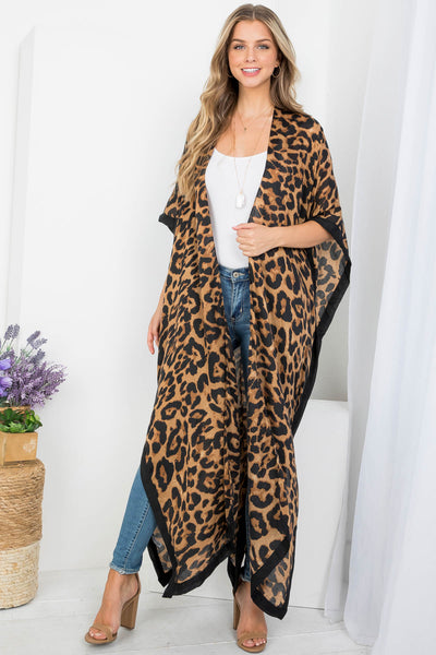 LONG OPEN FRONT LEOPARD PRINT KIMONO