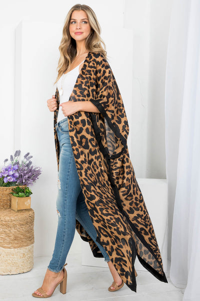 LONG OPEN FRONT LEOPARD PRINT KIMONO