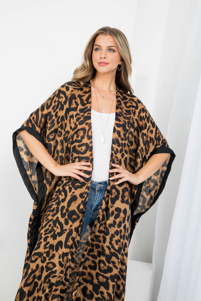 LONG OPEN FRONT LEOPARD PRINT KIMONO