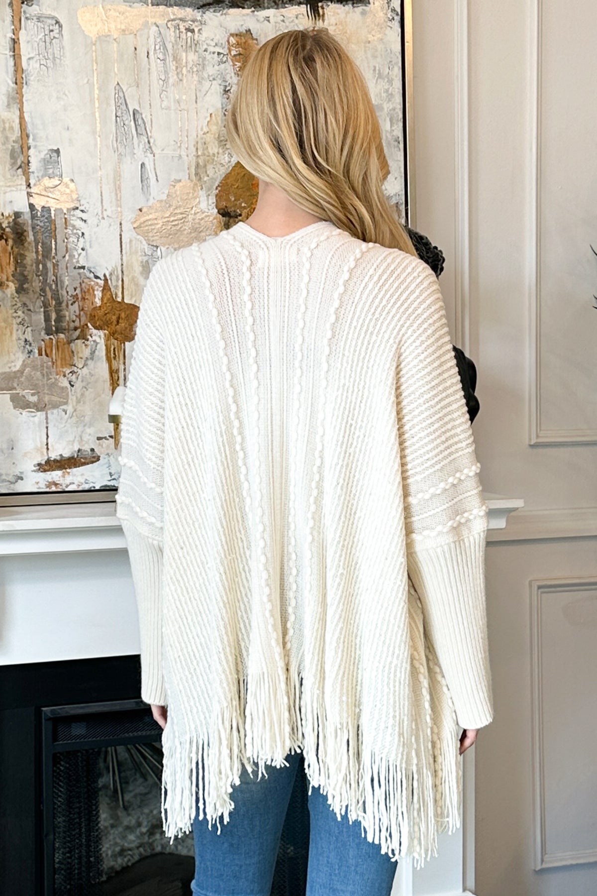 KNITTED LONG SLEEVE TEXTURED LINE PATTERN CARDIGAN