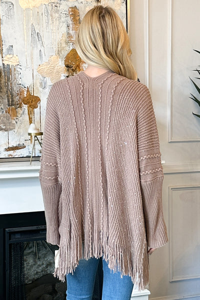 KNITTED LONG SLEEVE TEXTURED LINE PATTERN CARDIGAN