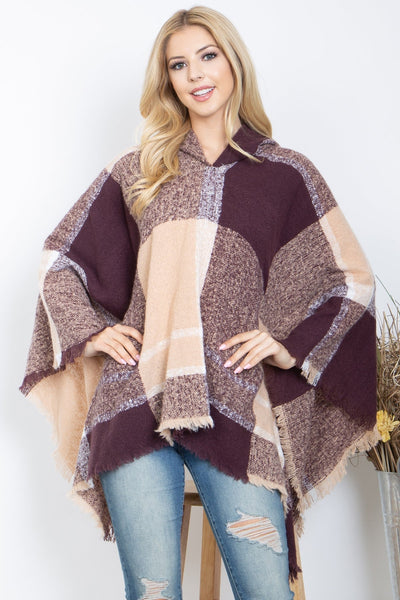 SQUARE MULTICOLOR WARMER KNITTED HOODED PONCHO