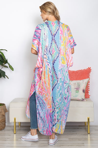 BOHO TROPICAL PRINT SUMMER LONG KIMONO