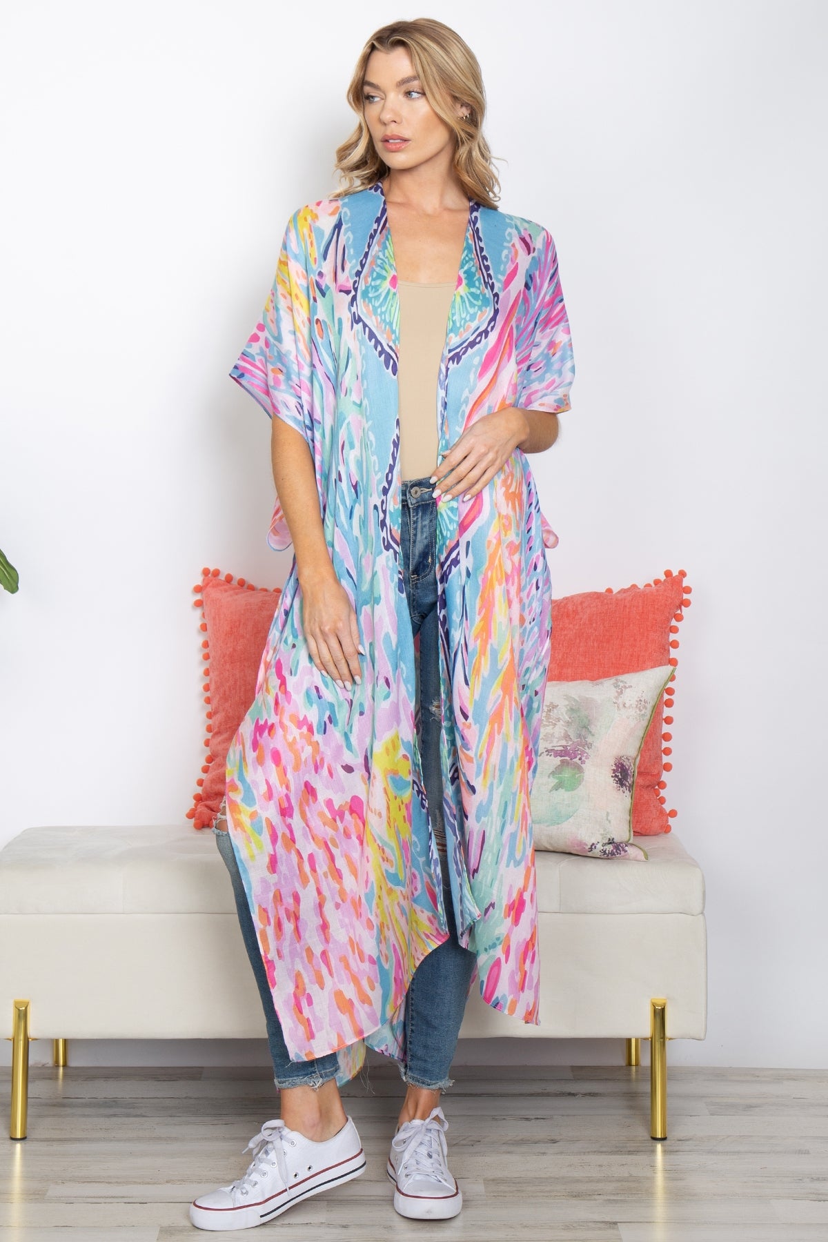 BOHO TROPICAL PRINT SUMMER LONG KIMONO
