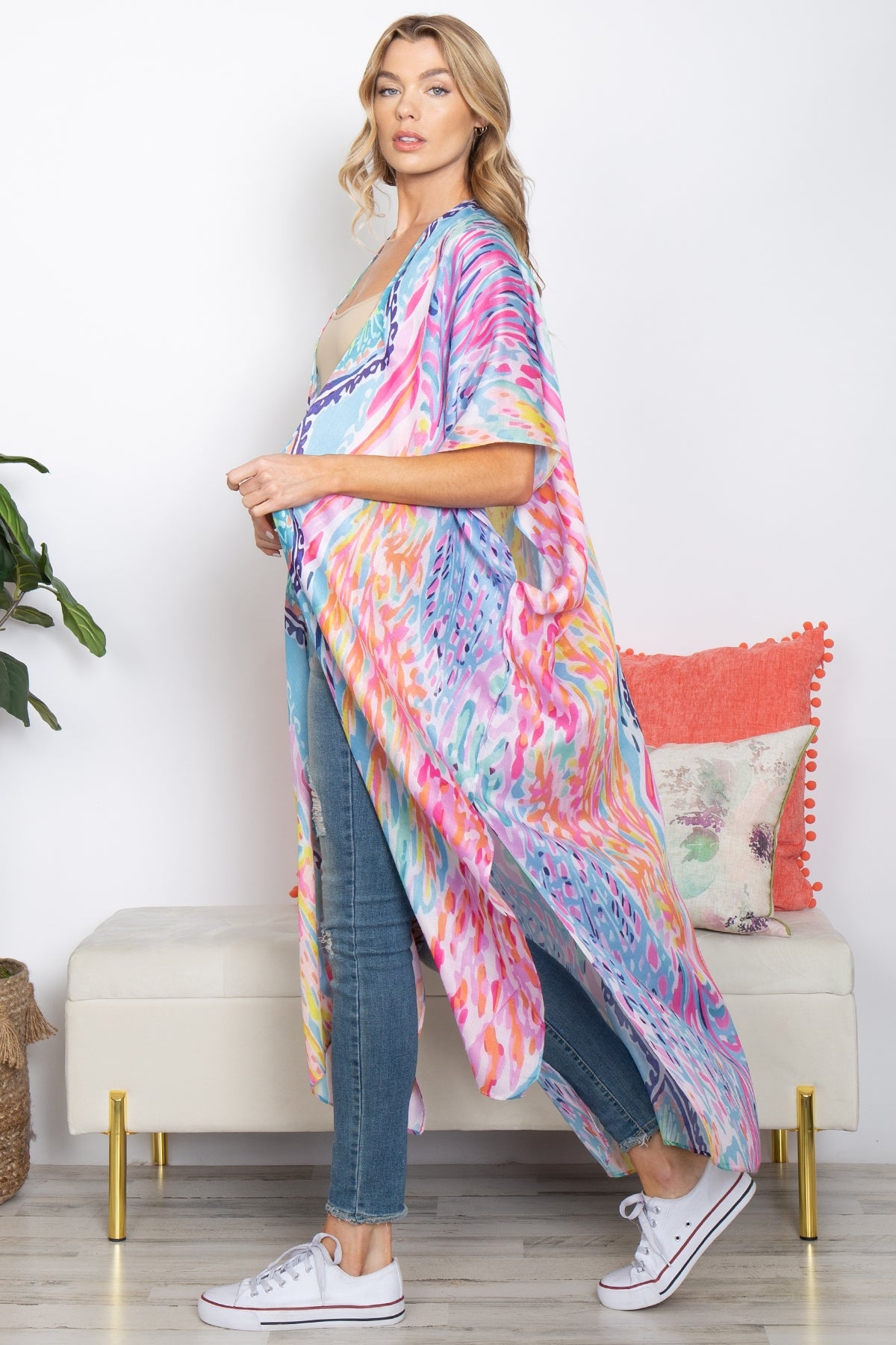 BOHO TROPICAL PRINT SUMMER LONG KIMONO