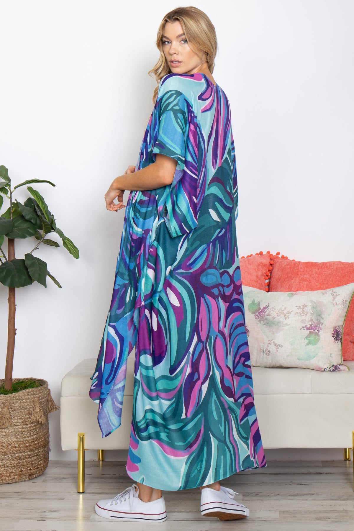 ABSTRACT PRINT SUMMER LONG KIMONO
