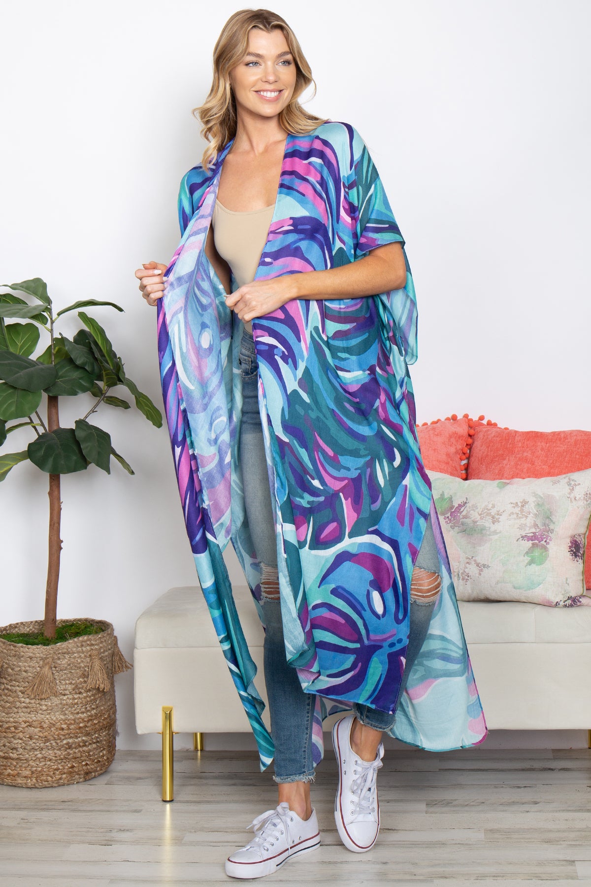 ABSTRACT PRINT SUMMER LONG KIMONO